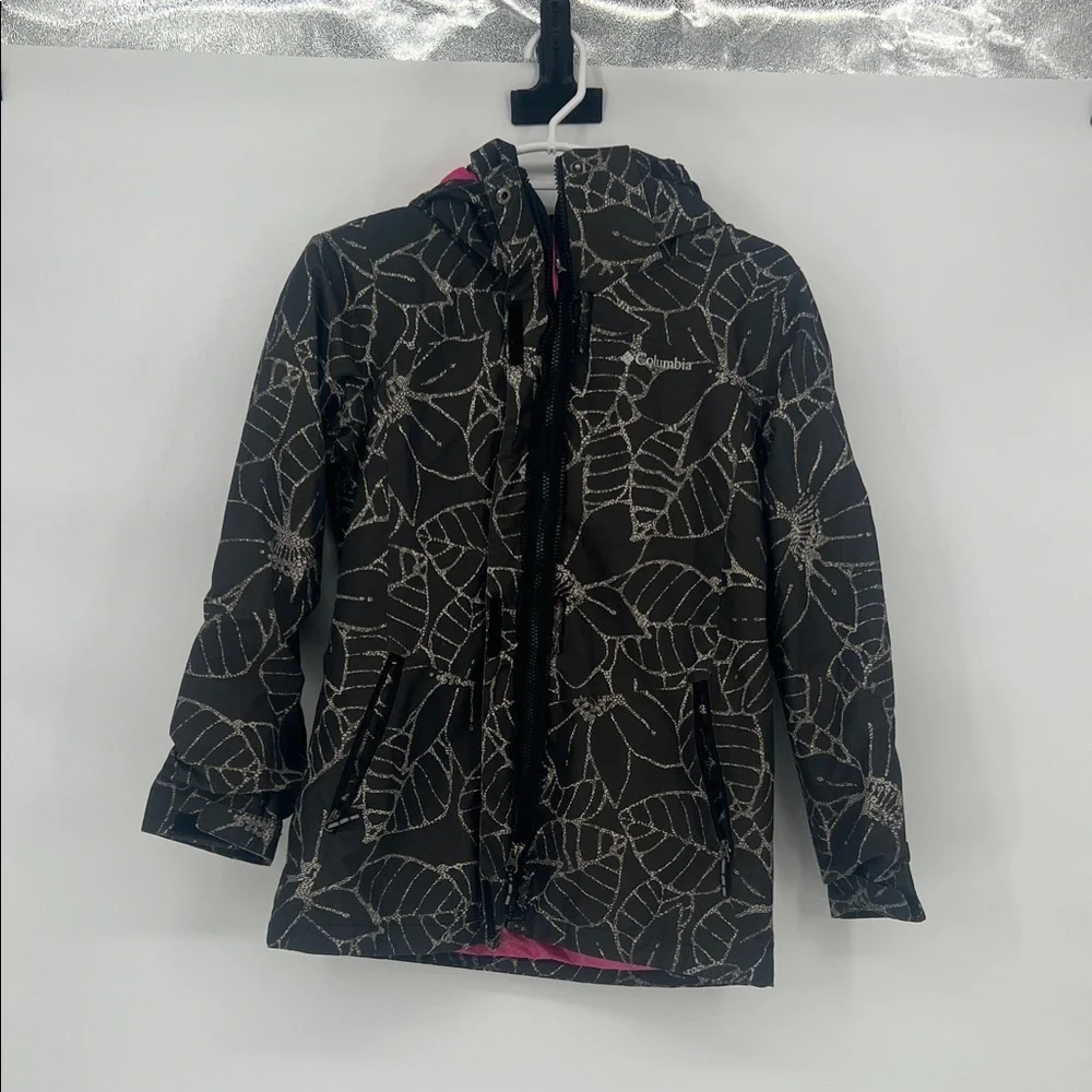 Columbia Gray Omni Heat Floral Softshell Outgrown Full Zip Jacket Girls Sz Large
